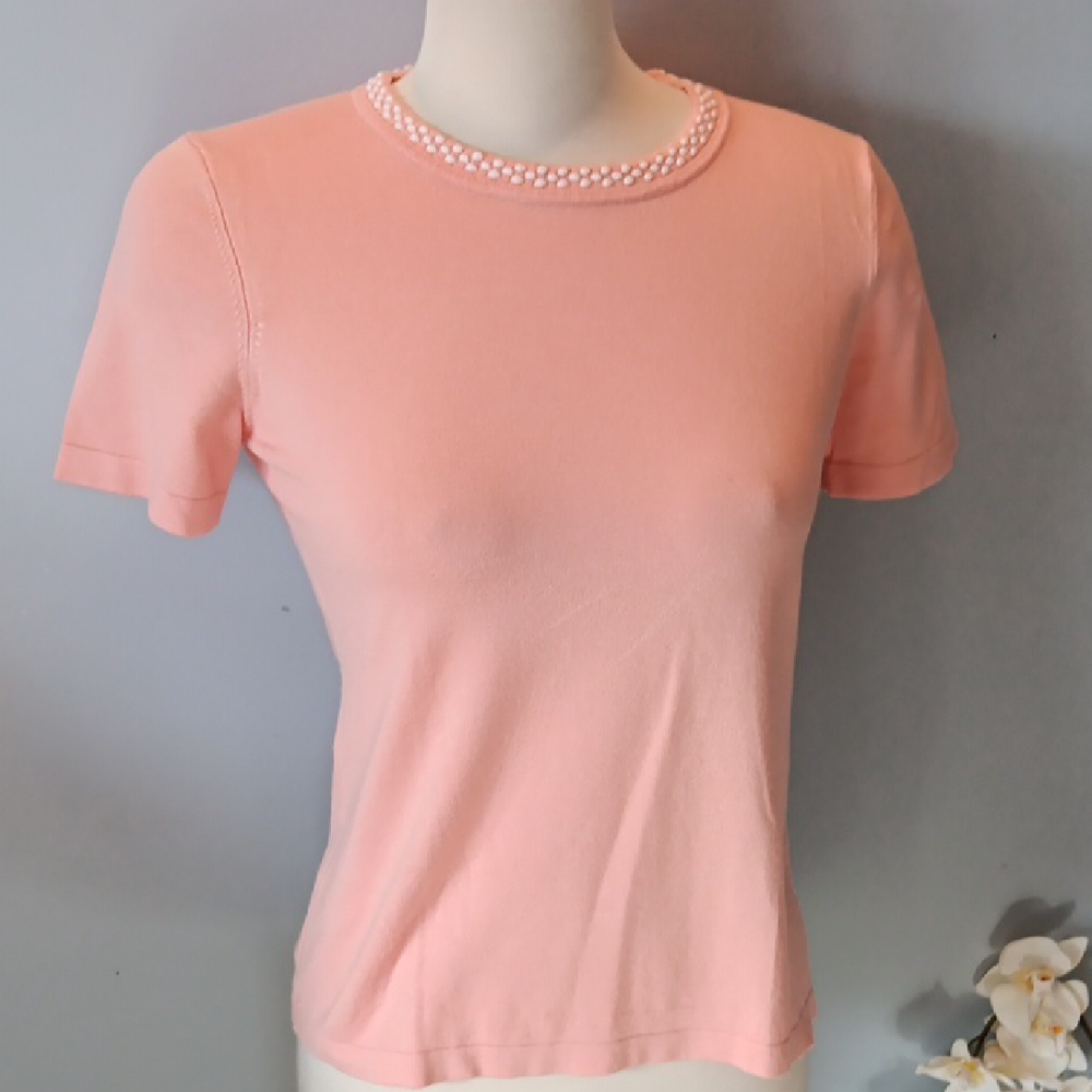 Karl Lagerfeld Peach Pearl knit Trimmed top